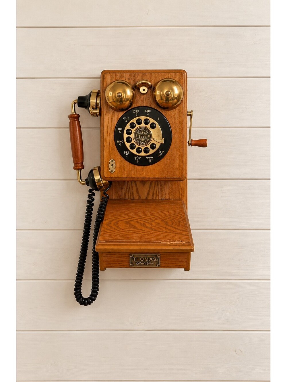 Vintage Thomas Collector’s Edition Country 1927 Wall Telephone Wood Brass